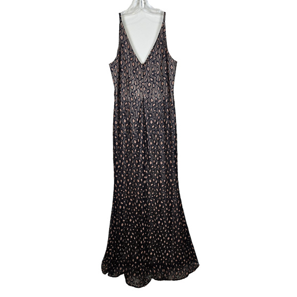 Dress the Population Helen Dress Black Tan Lace Trumpet Gown Maxi Leopard Size L - Picture 8 of 15